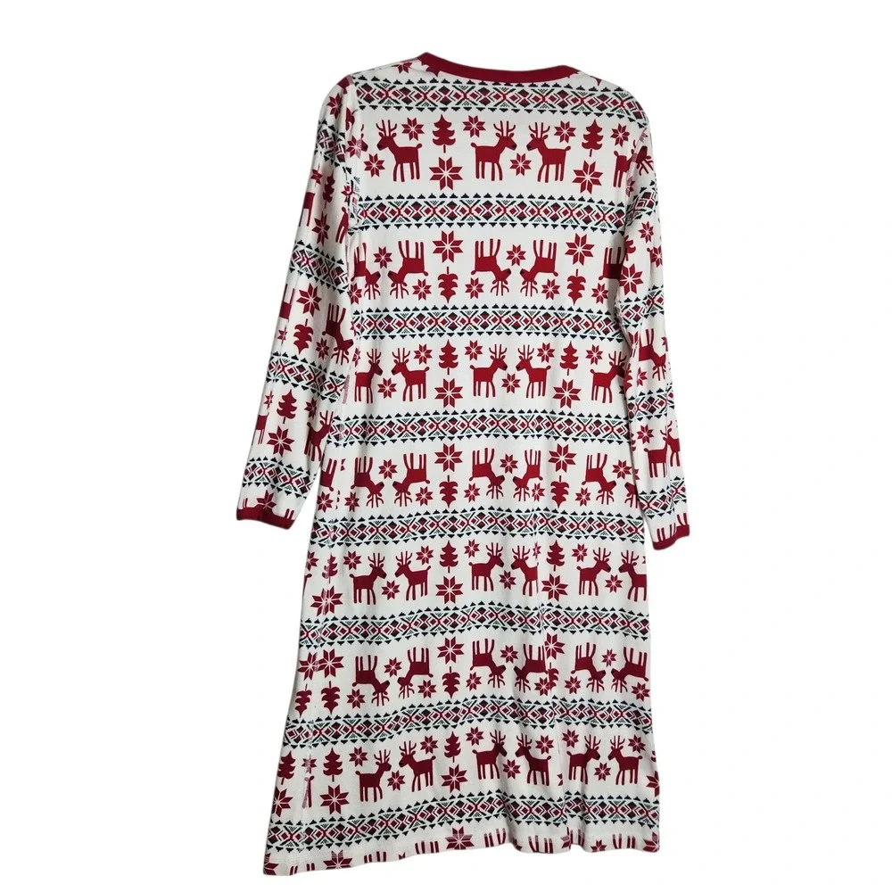 Hanna Andersson Reindeer Fair Isle Organic Cotton Nightgown Red Cream Medium